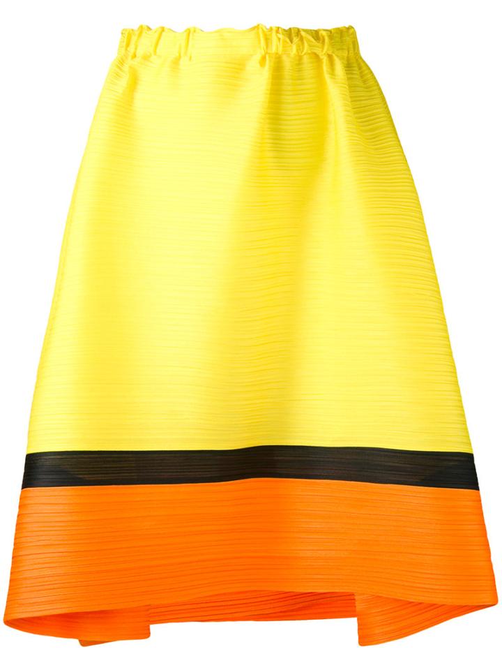 Pleats Please By Issey Miyake - Horizontal Pleat Skirt - Women - Polyester - 3, Yellow/orange, Polyester