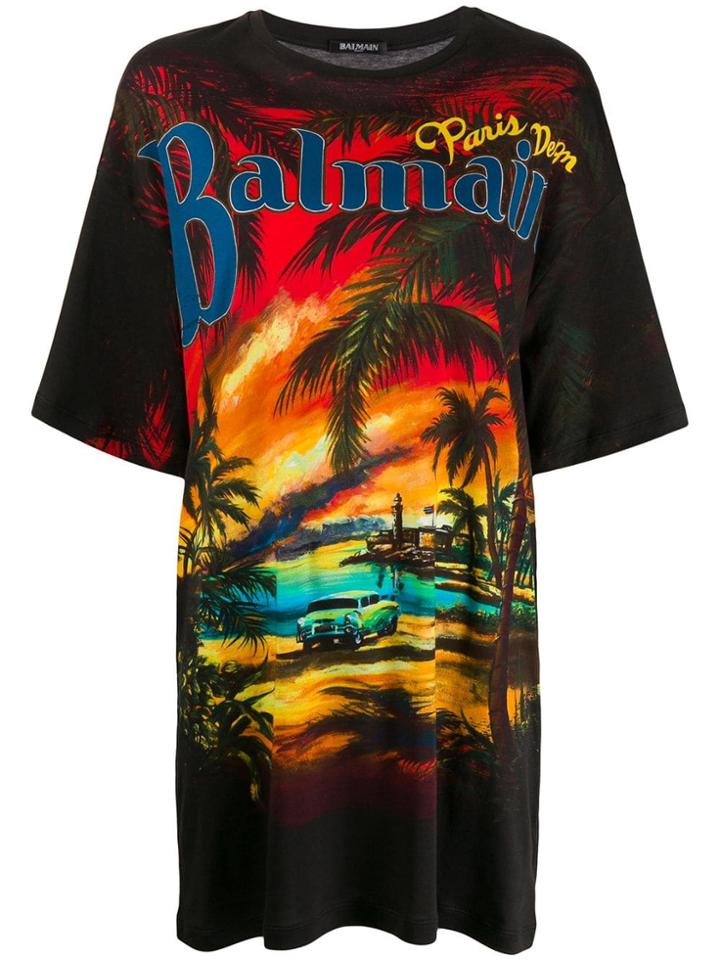 Balmain Printed Oversized T-shirt - Black