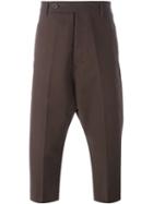 Rick Owens Cropped Drop Crotch Trousers, Men's, Size: 50, Brown, Cotton