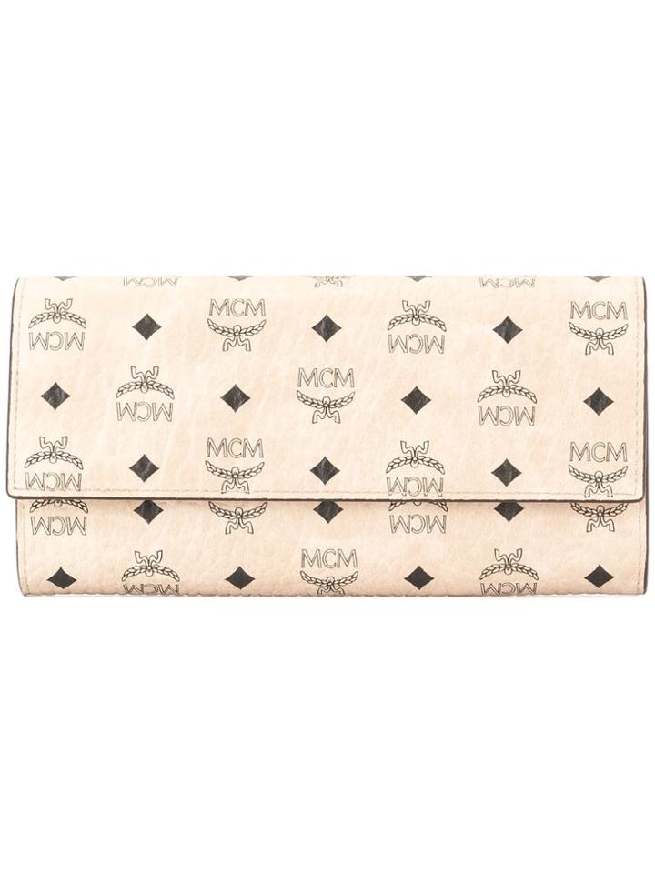 Mcm Logo Print Flap Wallet - Pink