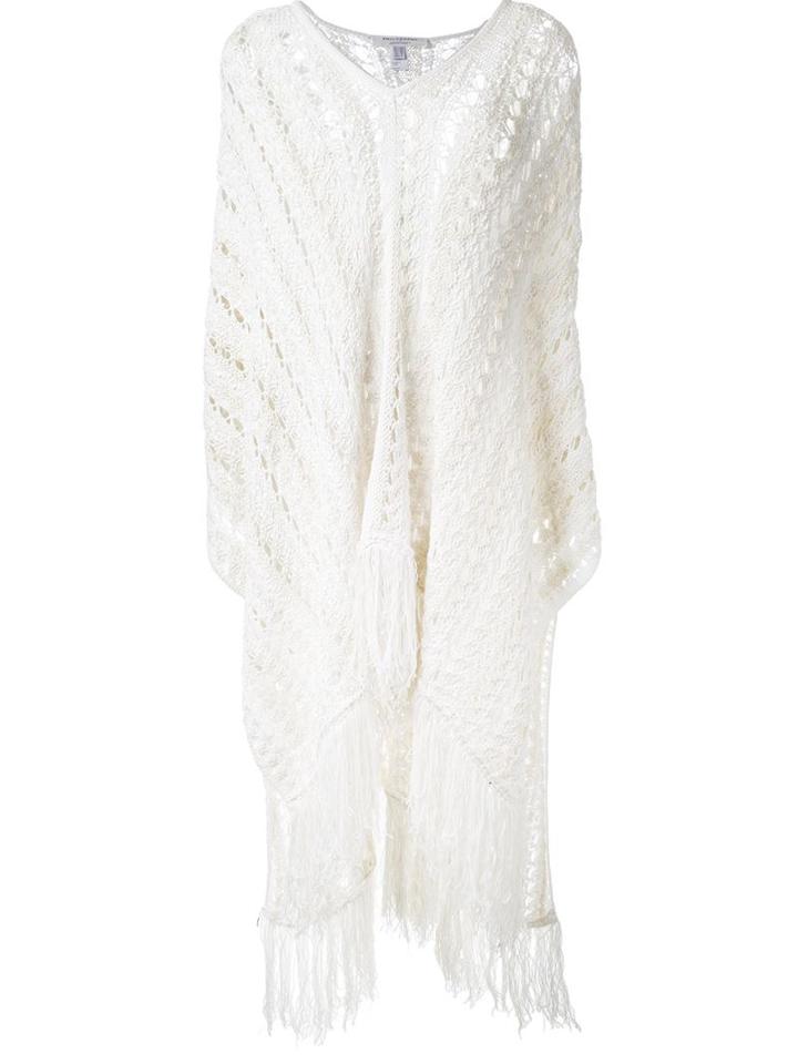 Philosophy Di Lorenzo Serafini Knitted Fringed Poncho, Women's, Size: 44, White, Cotton/polyamide