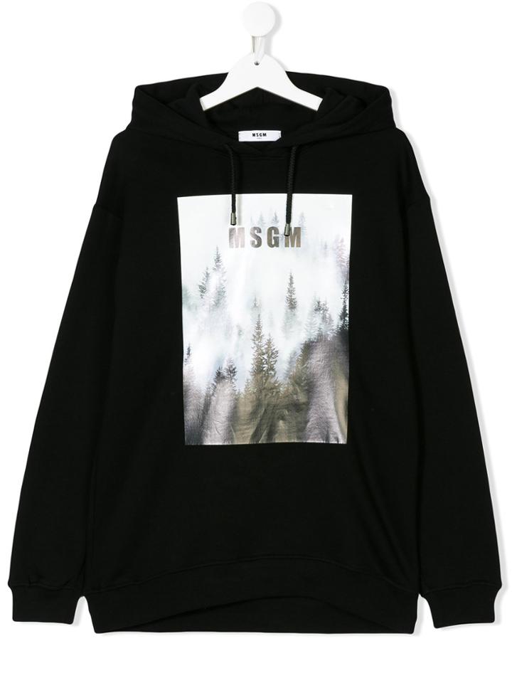 Msgm Kids Teen Logo Drawstring Hood - Black