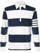 Thom Browne Long Sleeve Polo With 4-bar Stripe In Blue And White Rugby