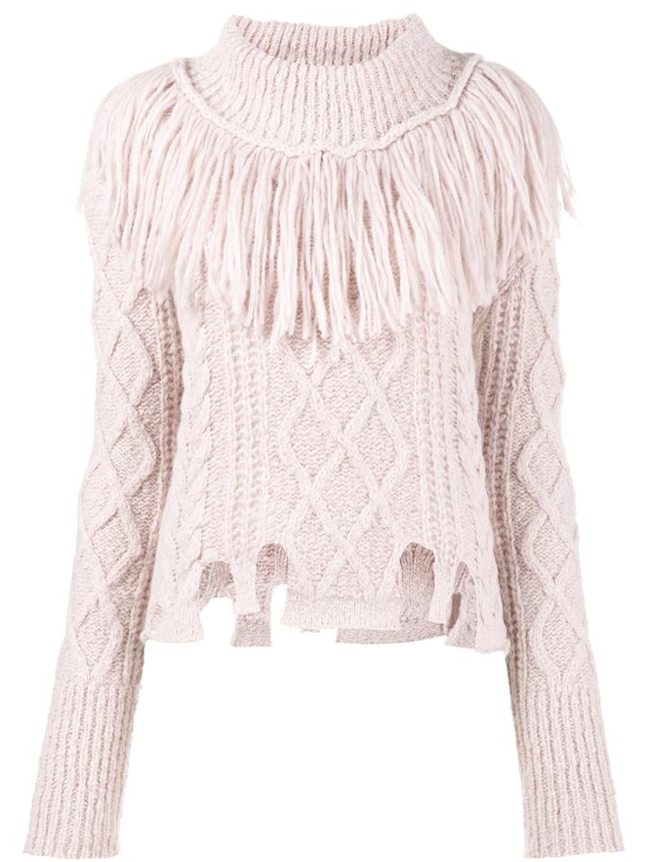 Philosophy Di Lorenzo Serafini High Neck Fringed Knit Sweater - Pink &