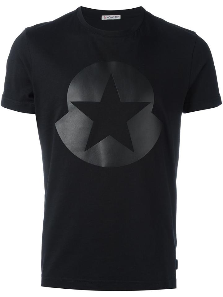 Moncler Logo Star Print T-shirt, Men's, Size: Medium, Black, Cotton