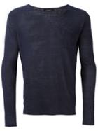 Roberto Collina Long Sleeve T-shirt, Men's, Size: 52, Blue, Linen/flax