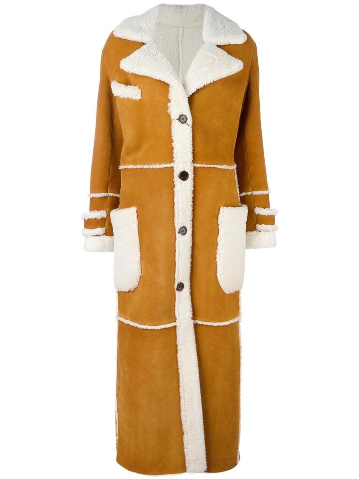 Simonetta Ravizza Long Button Down Coat, Women's, Size: 42, Nude/neutrals, Sheep Skin/shearling/lamb Skin