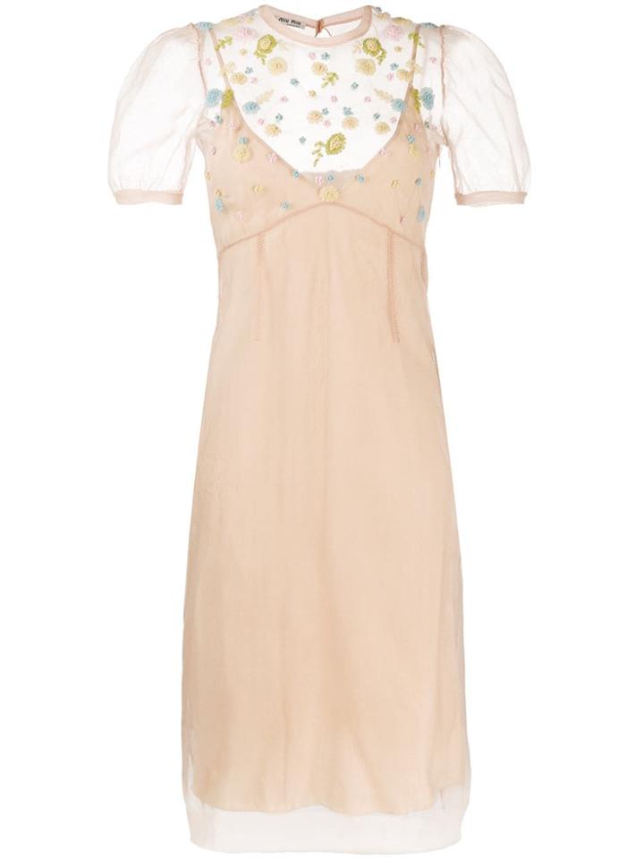 Miu Miu Floral Detail Dress - Neutrals