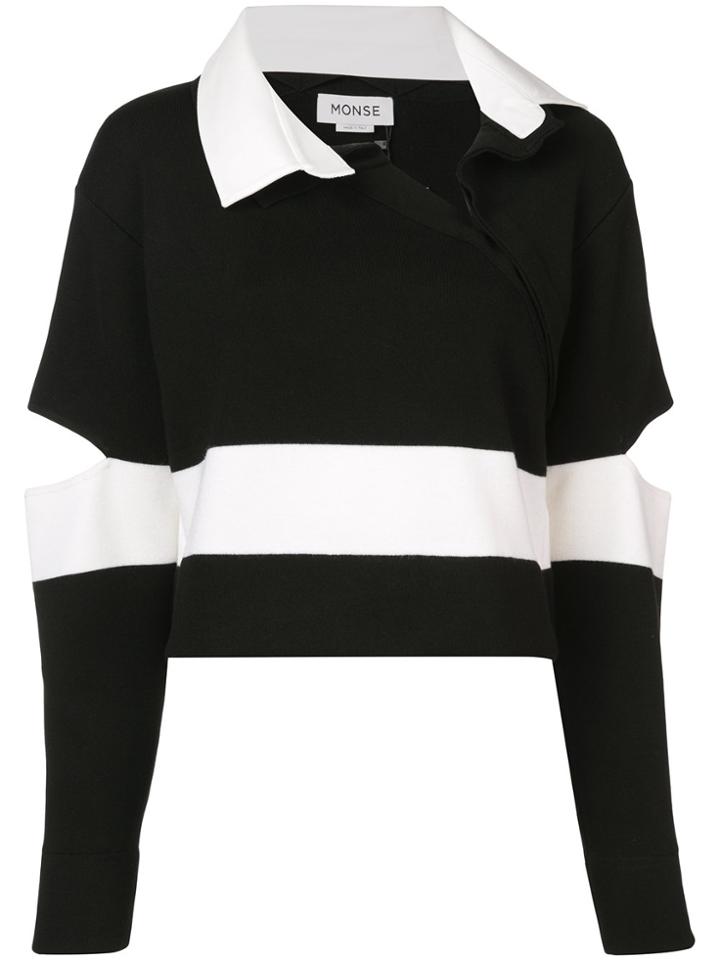 Monse Elbow Cutout Asymmetrical Polo - Black