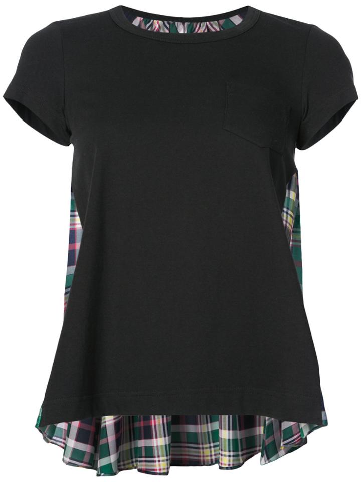 Sacai Plaid-panelled T-shirt - Black