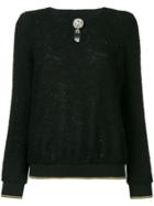 Cavalli Class Embellished Button Jumper - Black