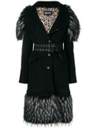 Just Cavalli Feather Trim Fitted Coat - Black