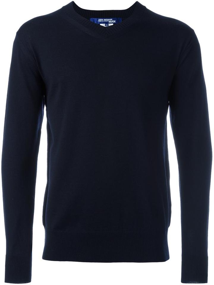 Junya Watanabe Comme Des Garçons Man V-neck Jumper, Men's, Size: Medium, Blue, Polyester/wool