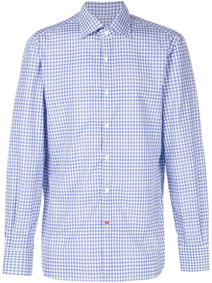 Isaia Checked Shirt, Men's, Size: 15 1/2, Blue, Cotton