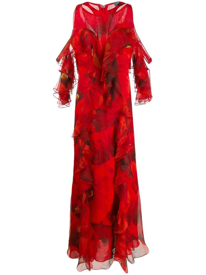 Alexander Mcqueen Avalon Poppy Print Long Dress - Red