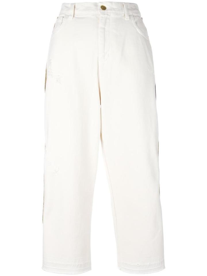 Laneus Contrast Piped Cropped Trousers, Women's, Size: 40, Nude/neutrals, Cotton/acetate/polyester