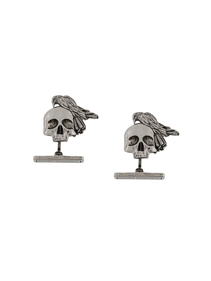 Alexander Mcqueen Skull And Crow Cufflinks - Metallic