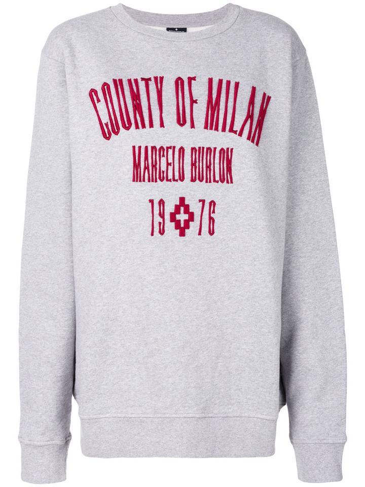 Marcelo Burlon County Of Milan - Logo Embroidered Sweatshirt - Women - Cotton/polyester - S, Grey, Cotton/polyester