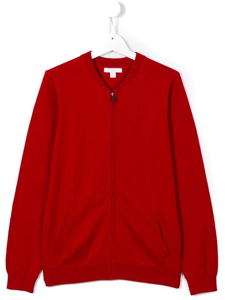 Burberry Kids Elbow Patch Bomber Cardigan, Boy's, Size: 14 Yrs, Red