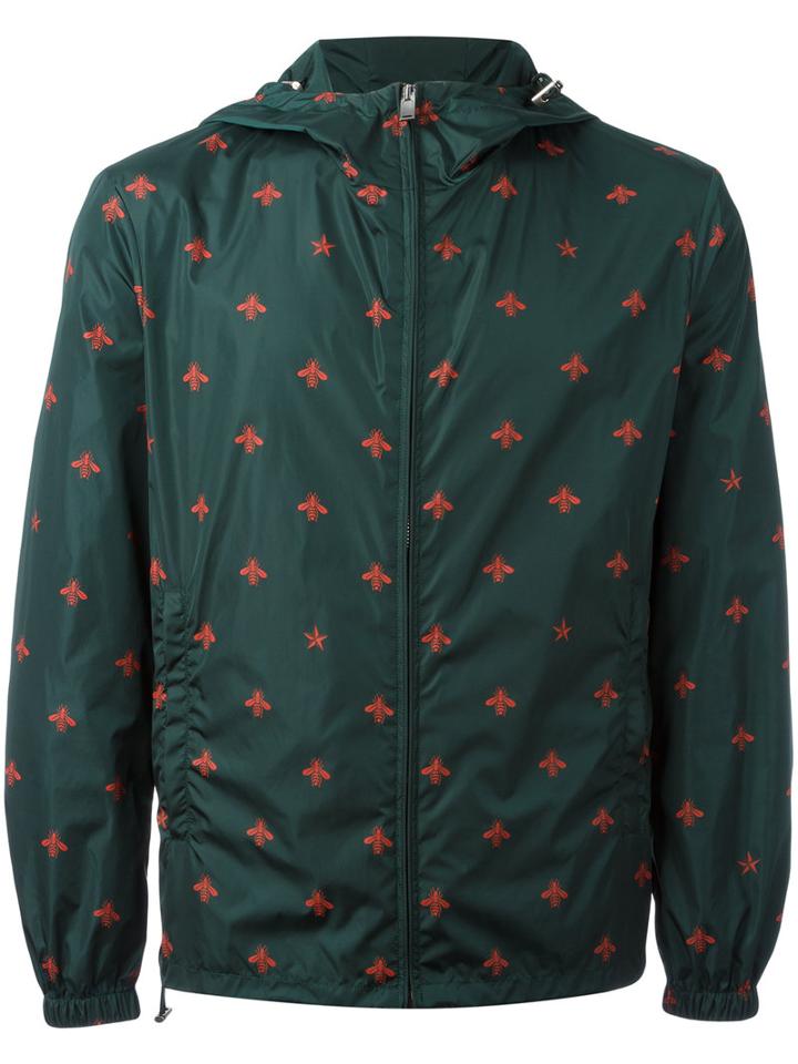 Gucci Bee And Star Print Windbreaker, Men's, Size: 50, Green, Polyamide/polyester