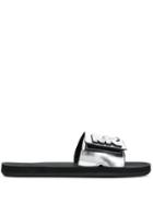 Michael Michael Kors Logo Print Metallic Slides - Silver