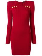 Balmain Buttoned Rib Knit Mini Dress - Red
