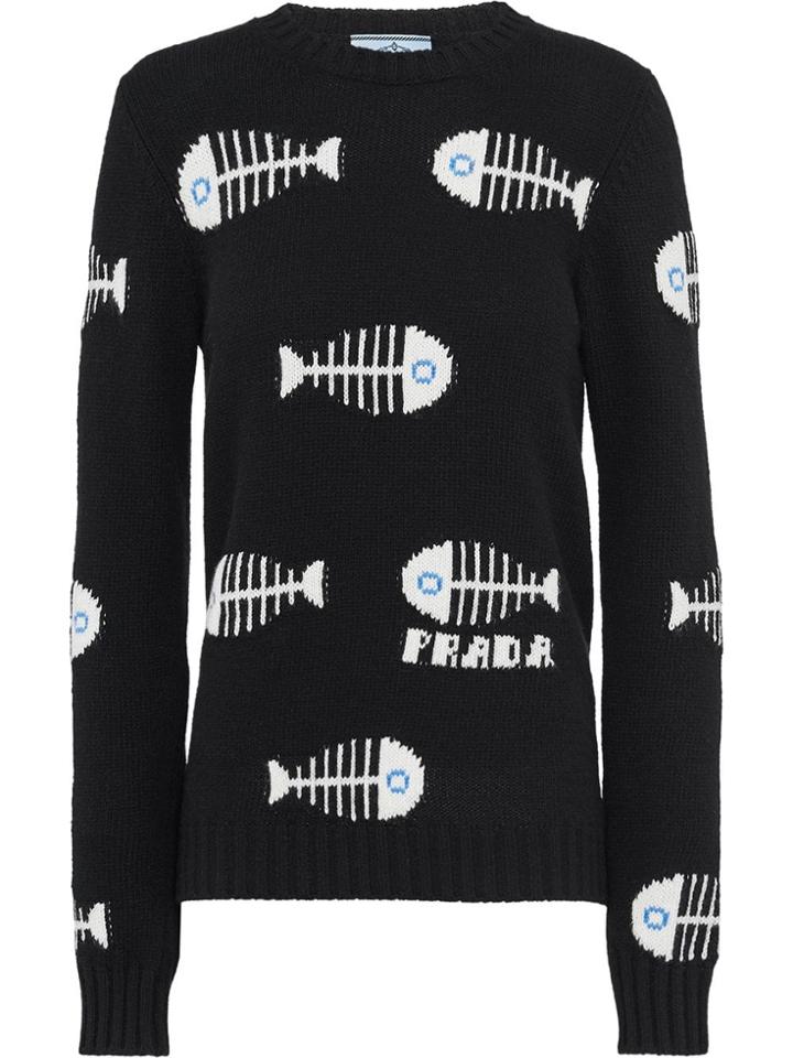 Prada Fishbone Intarsia Jumper - Black