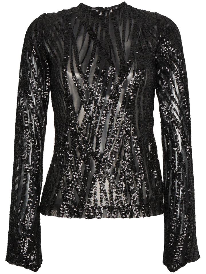 Halpern Fitted Top With Sequin Pattern - Black