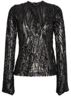 Halpern Fitted Top With Sequin Pattern - Black