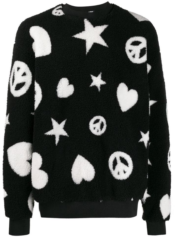 Love Moschino Star And Heart-print Fleece Sweatshirt - Black