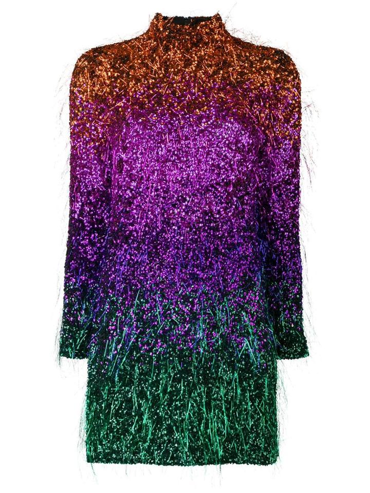 Ashish Sunset Ombré Tinsel Mini Dress - Purple