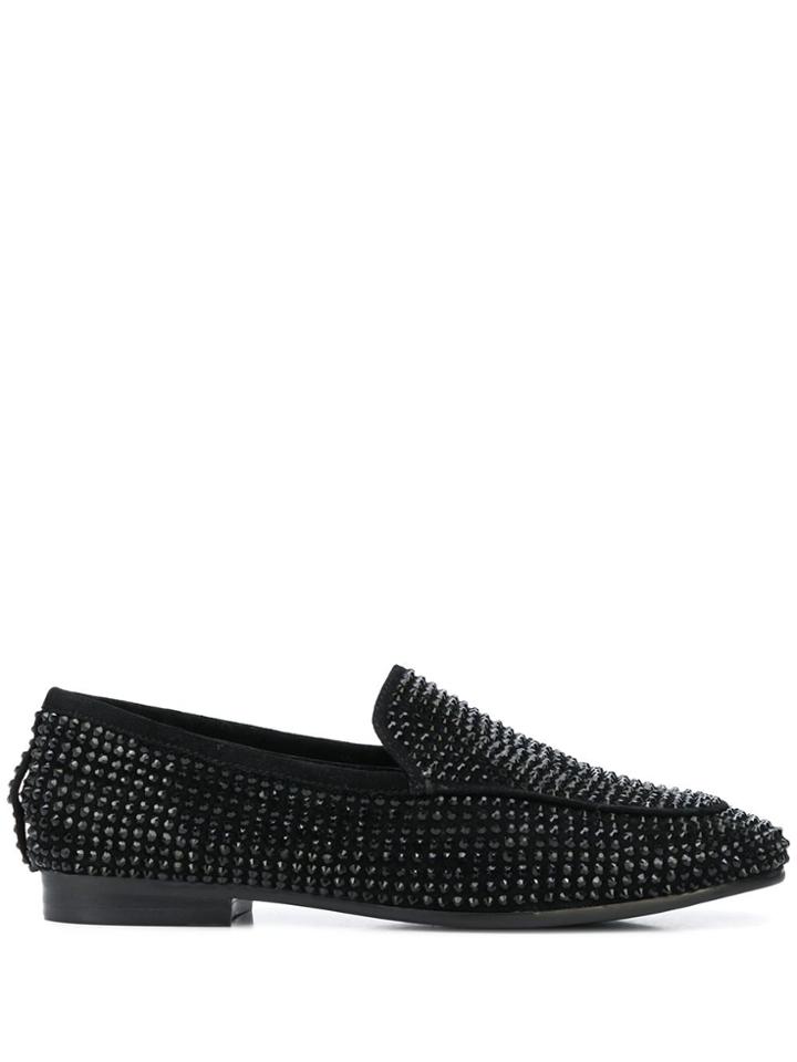 Lola Cruz Studded Slip-on Loafers - Black