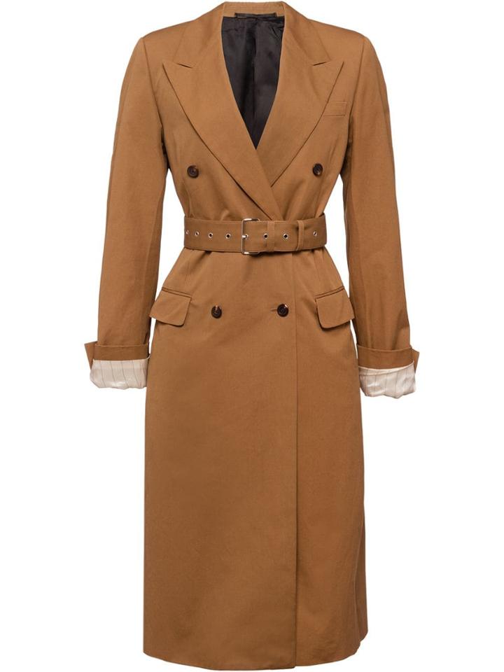 Prada Poplin Double Breasted Coat - Brown