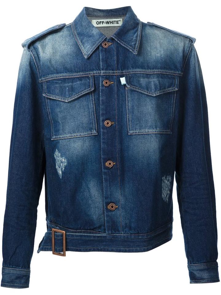 Off-white Belted Denim Jacket, Men's, Size: Small, Blue, Cotton