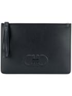 Salvatore Ferragamo Double Gancio Embossed Clutch - Black