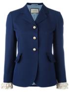 Gucci Ruffle Sleeved Blazer, Women's, Size: 48, Blue, Silk/wool/acetate