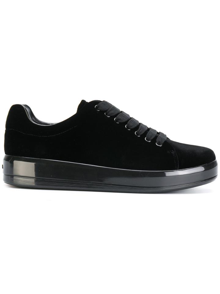 Prada Velvet Lace-up Sneakers - Black