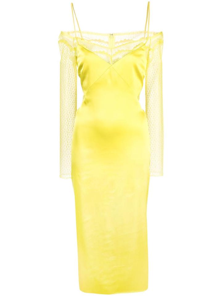 Cushnie Satin Midi Dress With Lace Sleeves - Yellow