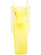 Cushnie Satin Midi Dress With Lace Sleeves - Yellow