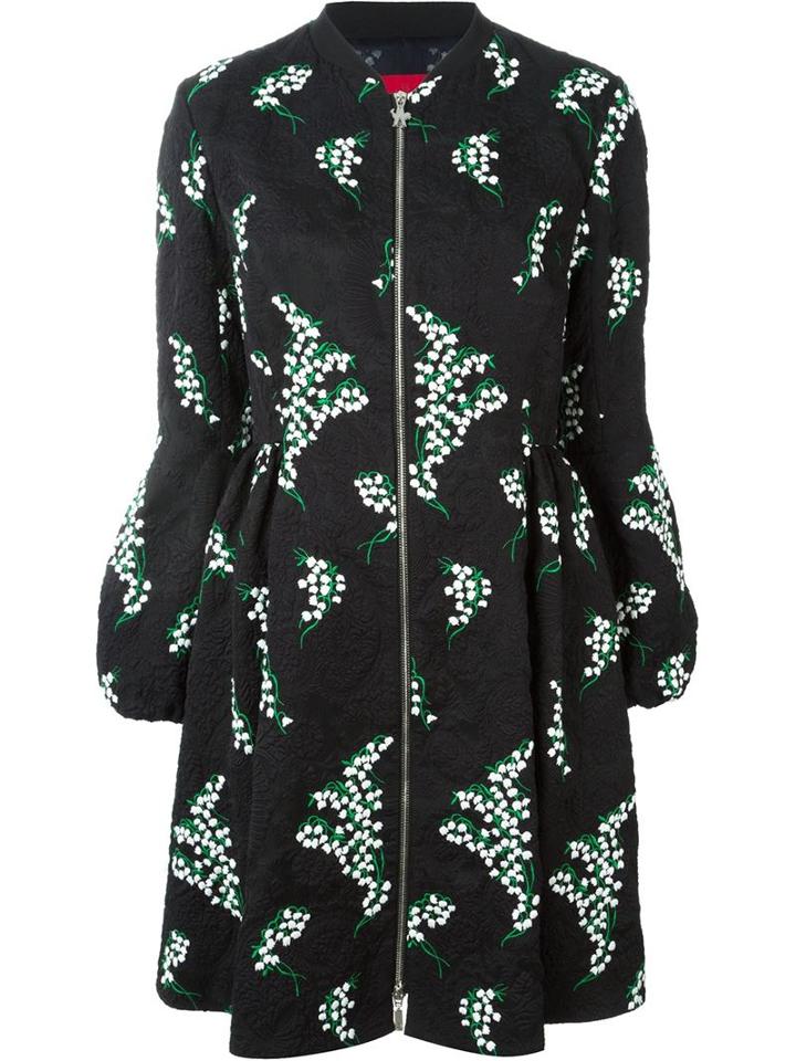 Moncler Gamme Rouge Floral Embroidered Jacquard Puff Sleeve Oversized Coat
