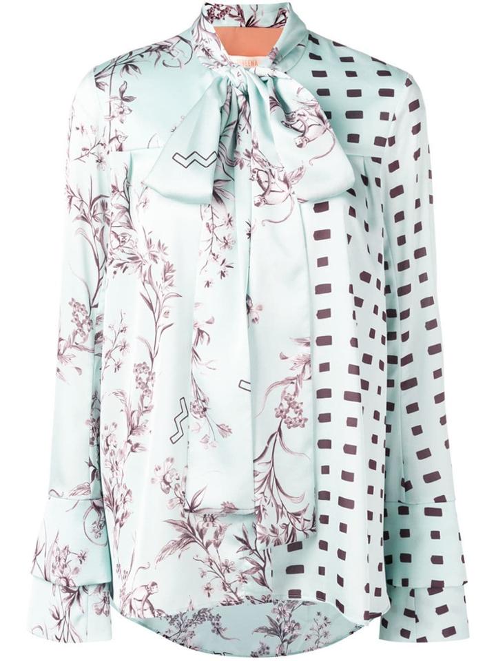 Ssheena Floral And Rectangle Print Blouse - Green