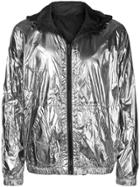 Karl Lagerfeld Reversible Metallic Rain Jacket - Grey