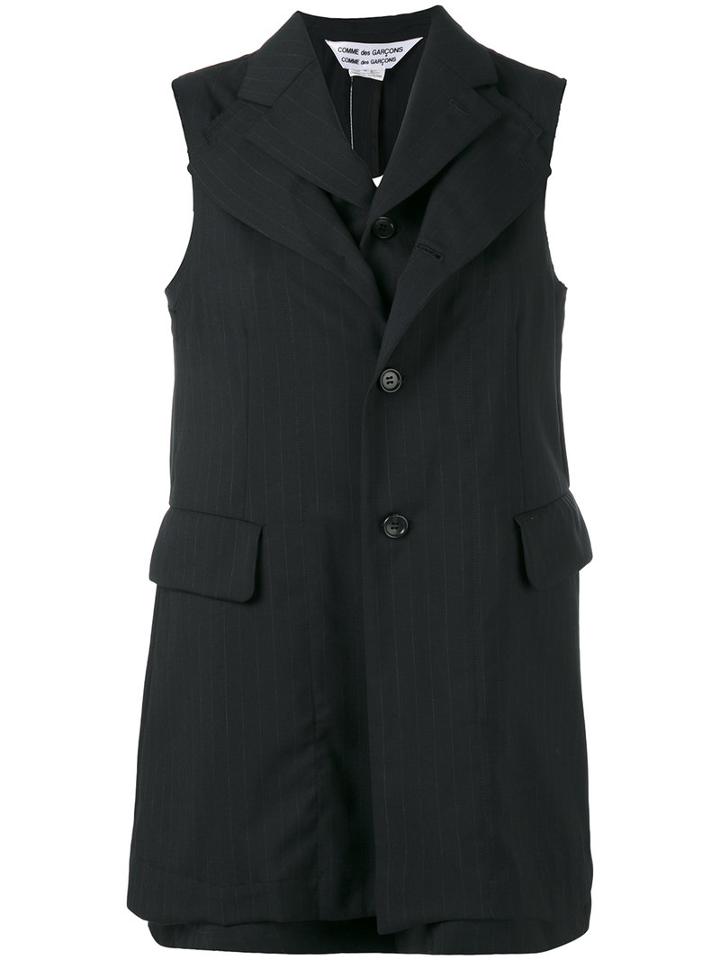 Comme Des Garçons Comme Des Garçons - Pinstripe Sleeveless Jacket - Women - Wool - M, Black, Wool