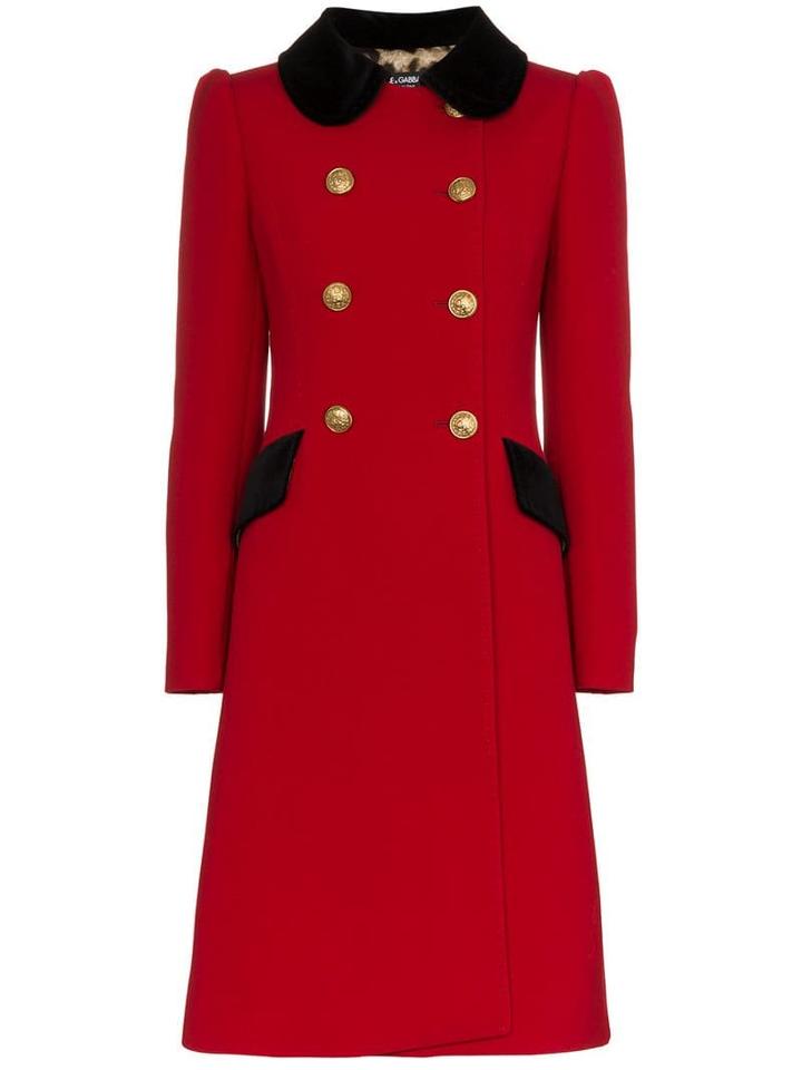 Dolce & Gabbana Double-breasted Contrast Collar Wool Blend Coat - Red