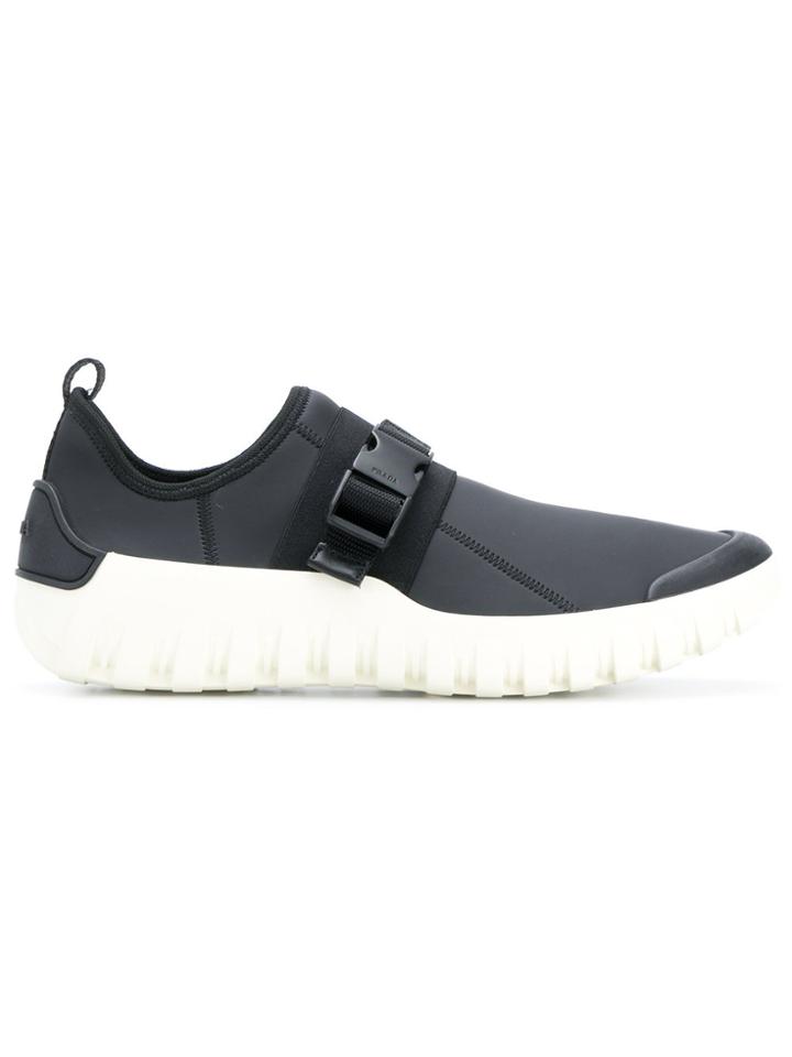 Prada Safety Buckle Low Top Sneakers - Black
