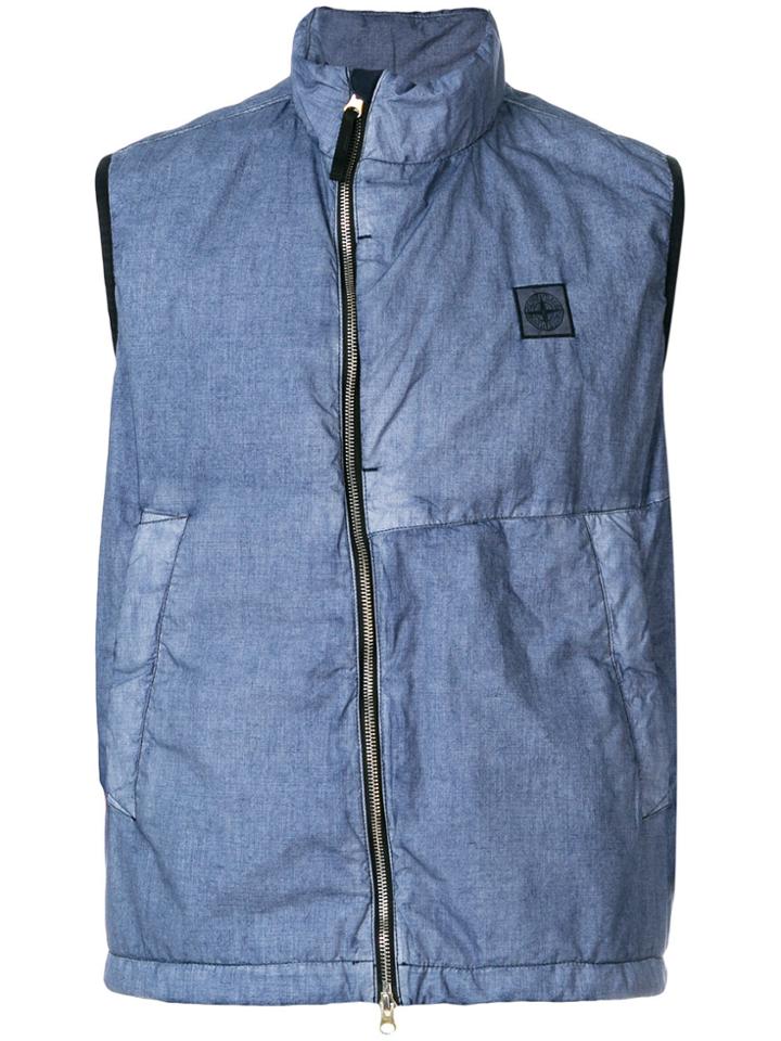 Stone Island Logo Patch Zipped Gilet - Blue