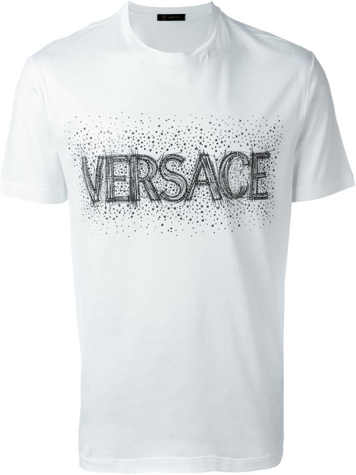 Versace Embellished Logo T-shirt, Men's, Size: Xl, White, Cotton