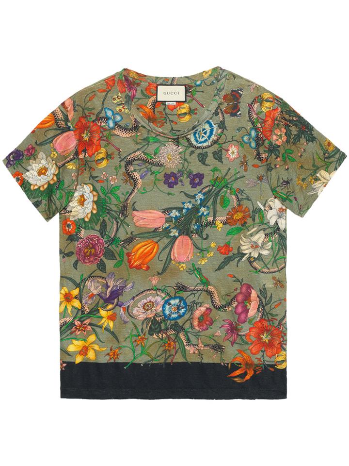 Gucci Flora Snake Print T-shirt - Green