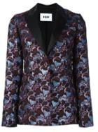 Msgm Shimmer Effect Floral Print Dinner Jacket, Women's, Size: 38, Blue, Polyester