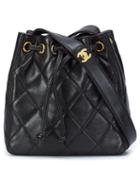 Chanel Vintage Mini Quilted Drawstring Shoulder Bag, Women's, Black